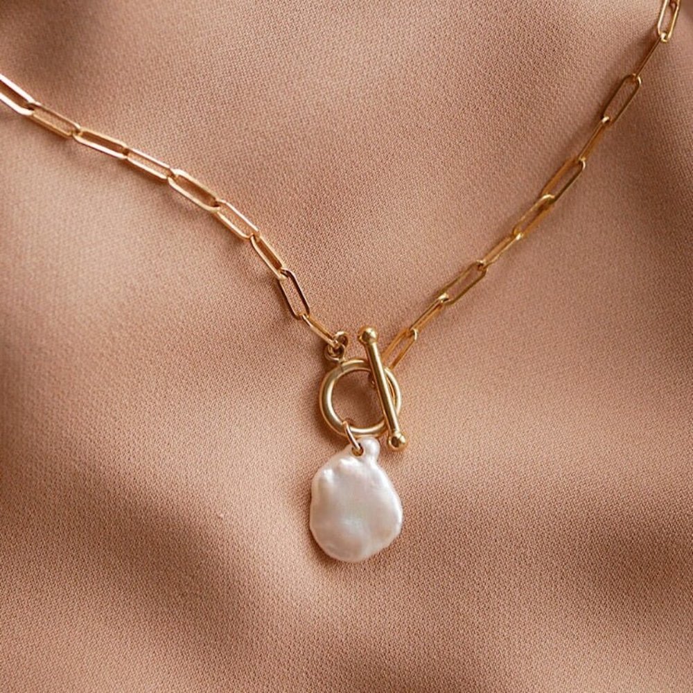 Toggle Clasp Necklace Pearl Necklace Paperclip Chain Freshwater Pearl